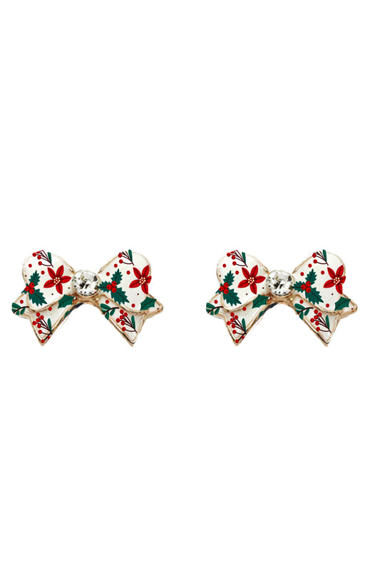 White Bow Stud .5" Earring