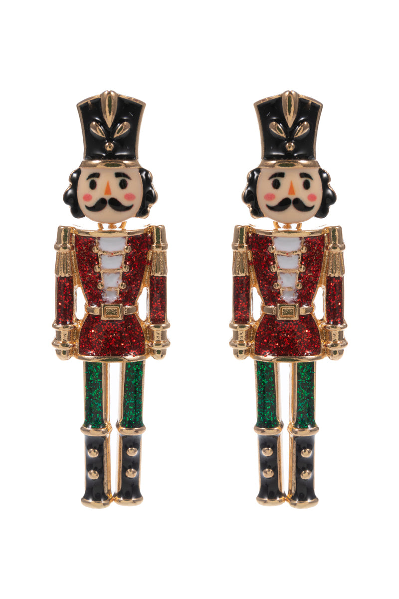 Red Metal Color Coated Nutcracker 2" Christmas Earring