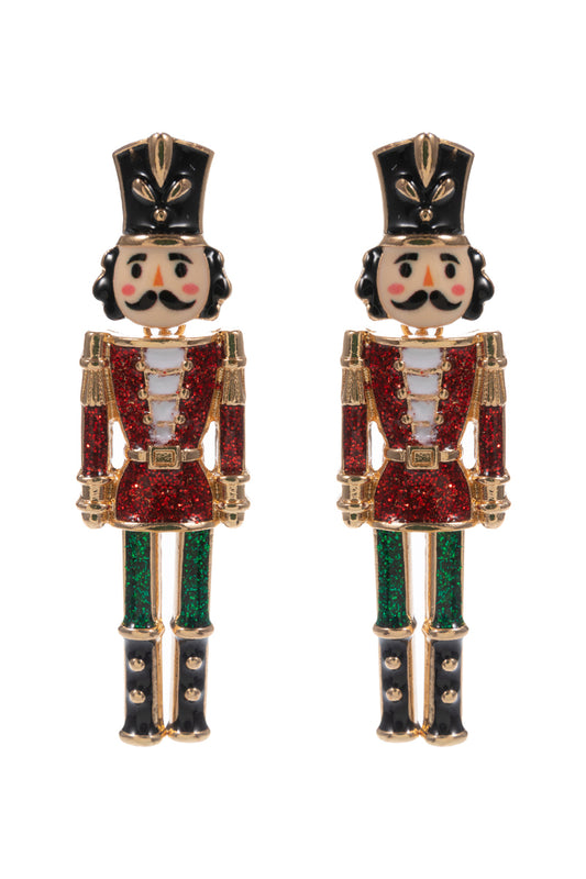 Red Metal Color Coated Nutcracker 2" Christmas Earring