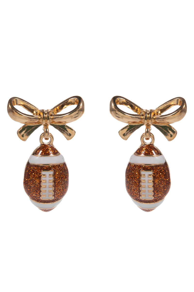Gold Bow with Glitter Football 1.25" Earring