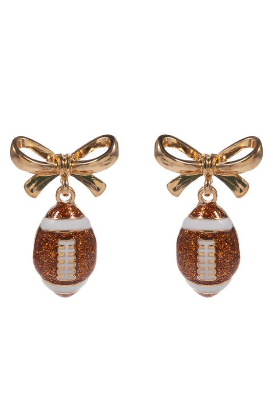 Gold Bow with Glitter Football 1.25" Earring