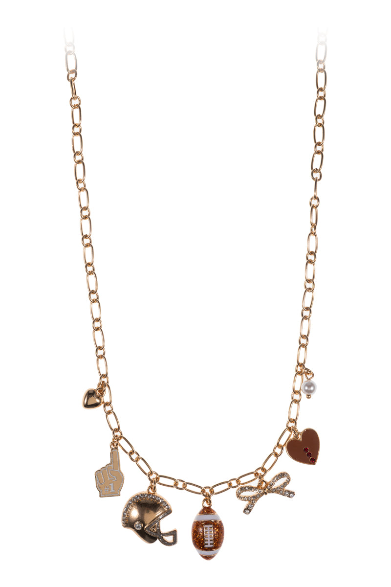 Gold Touchdown, Helmet, with Glitter Football Charm Necklace