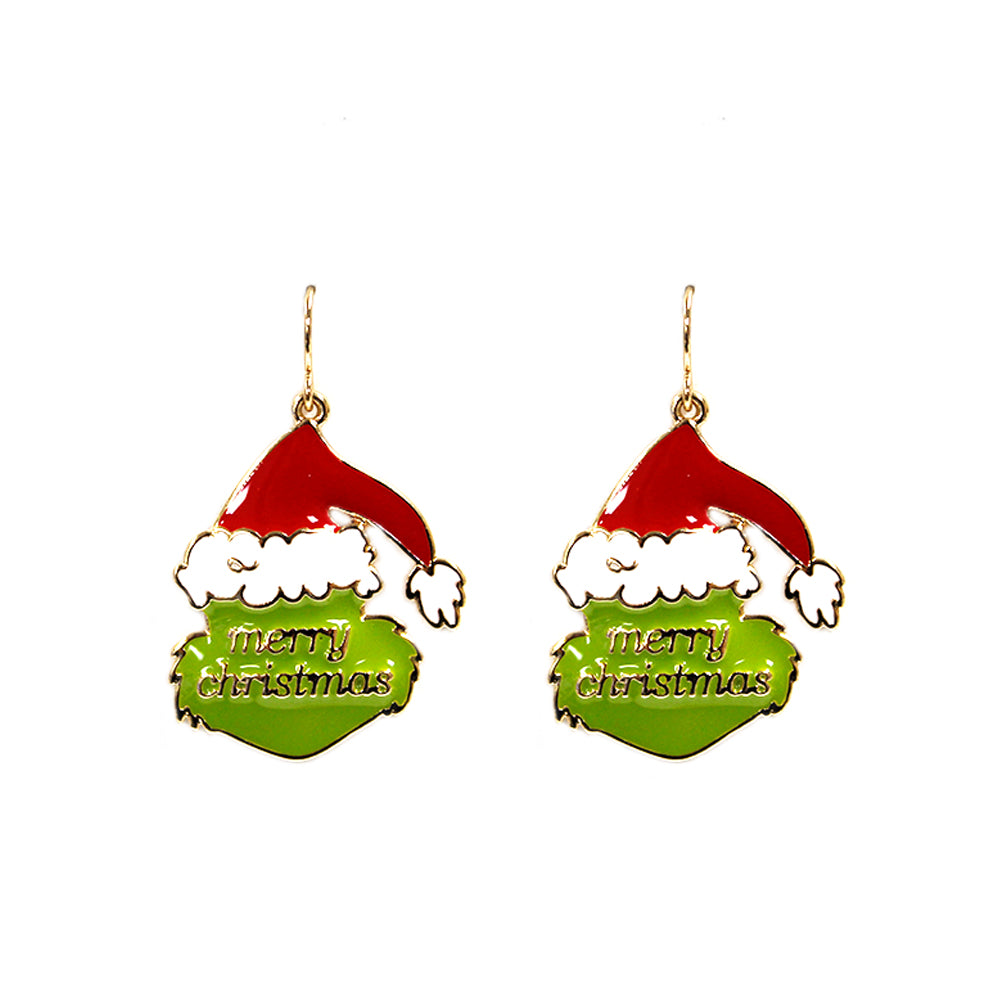 Color Coated Grinch "Merry Christmas" 1" Drop Earring