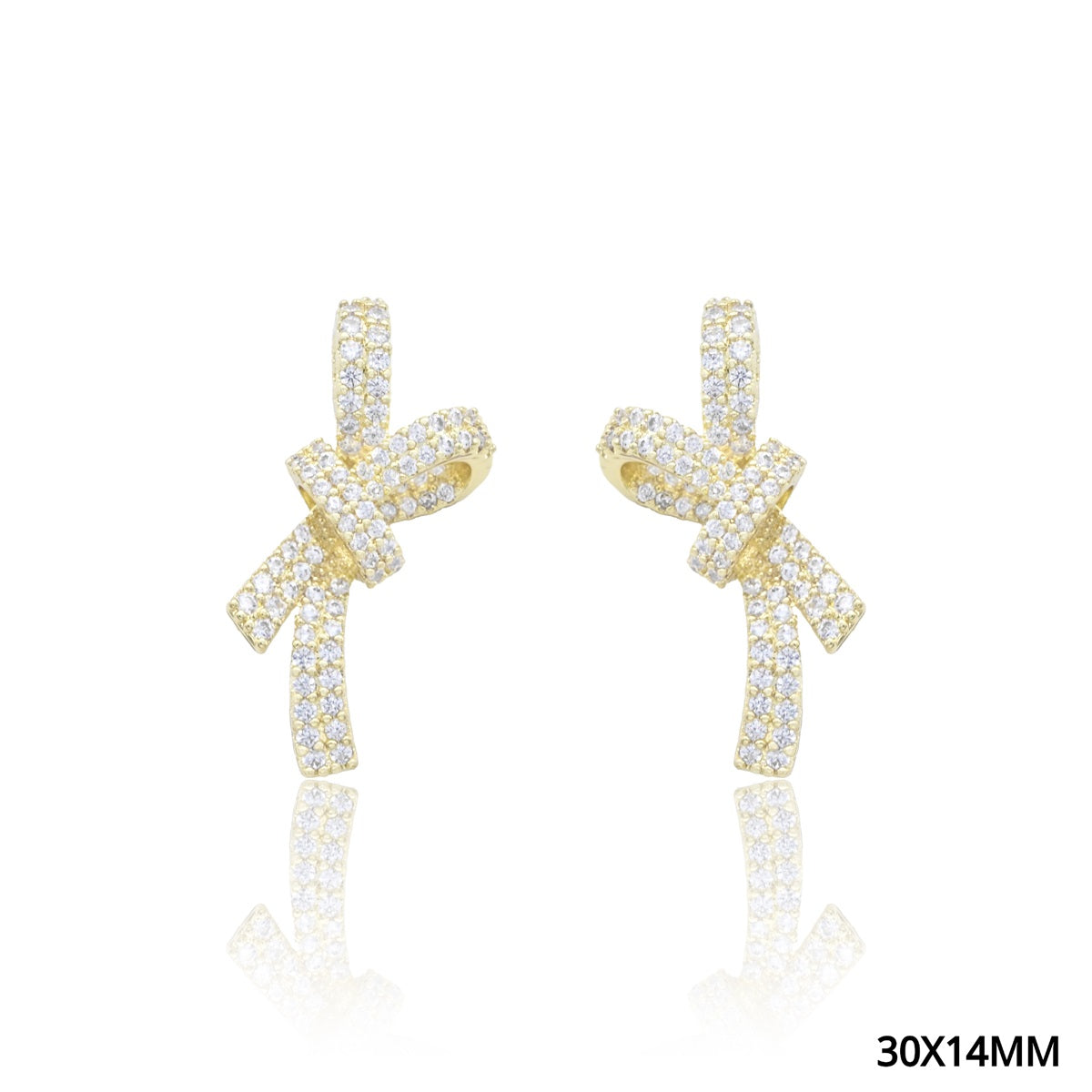 Gold Pave Rhinestone Bow Stud 1.25"Earring