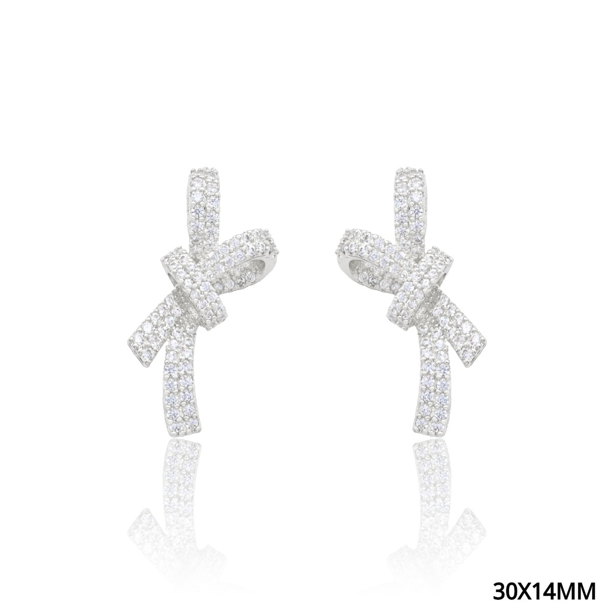 Silver Pave Rhinestone Bow Stud 1.25"Earring