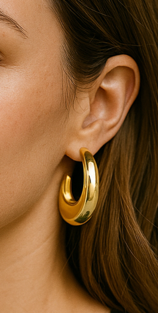 Water Resistant Gold Thick Teardrop 1.5" Earring