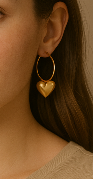 Gold Thin 2" hoop with Puffy Heart Drop