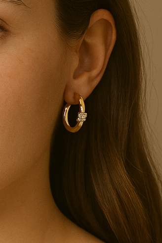 Small Gold Hoop with Rhinestone Circle Accent Post Earring
