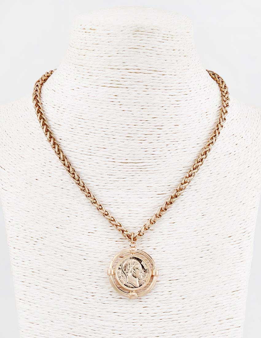 Gold Chain with Worn Gold Coin Charm 16"-18" Necklace