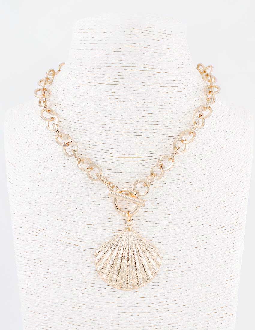 Gold Open Circles with Gold Hammered Shell Charm 16"-18" Necklace