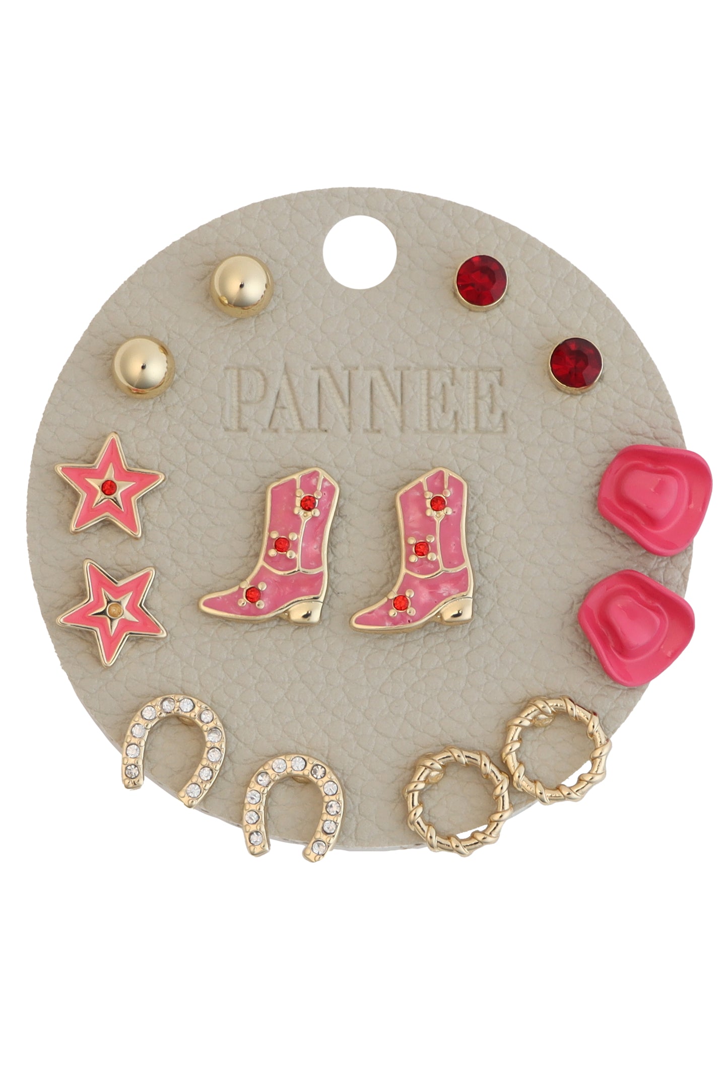 Pink Cowboy Boot, Western Set of 7 Stud Earrings