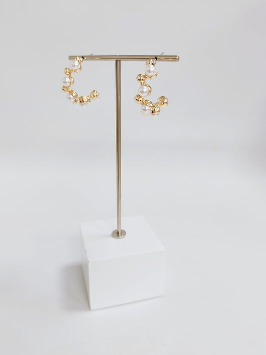 Gold and Pearl Geometric 1.5"Earring