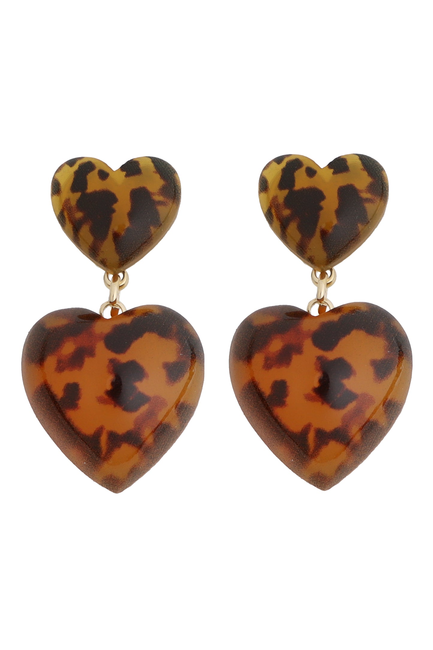 Cheetah Print Acrylic Double Heart Drop Earring