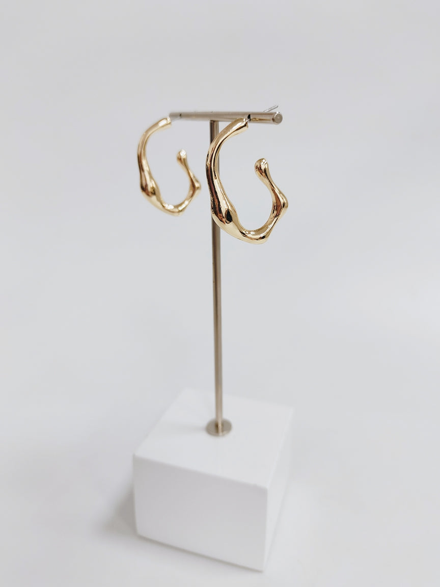 Gold Textured 2" Oval Hoop Earring