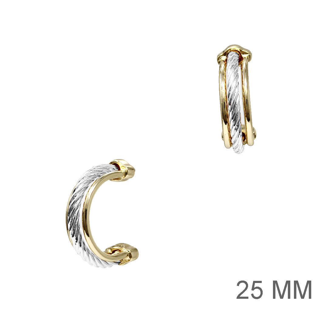 Gold and Silver Triple Layered with Twisted Middle 1" Hoop Earring