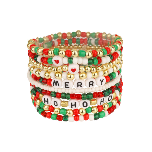 Christmas Seed Bead Multi Stackable "Ho, Ho, Ho" and "Merry" Rows