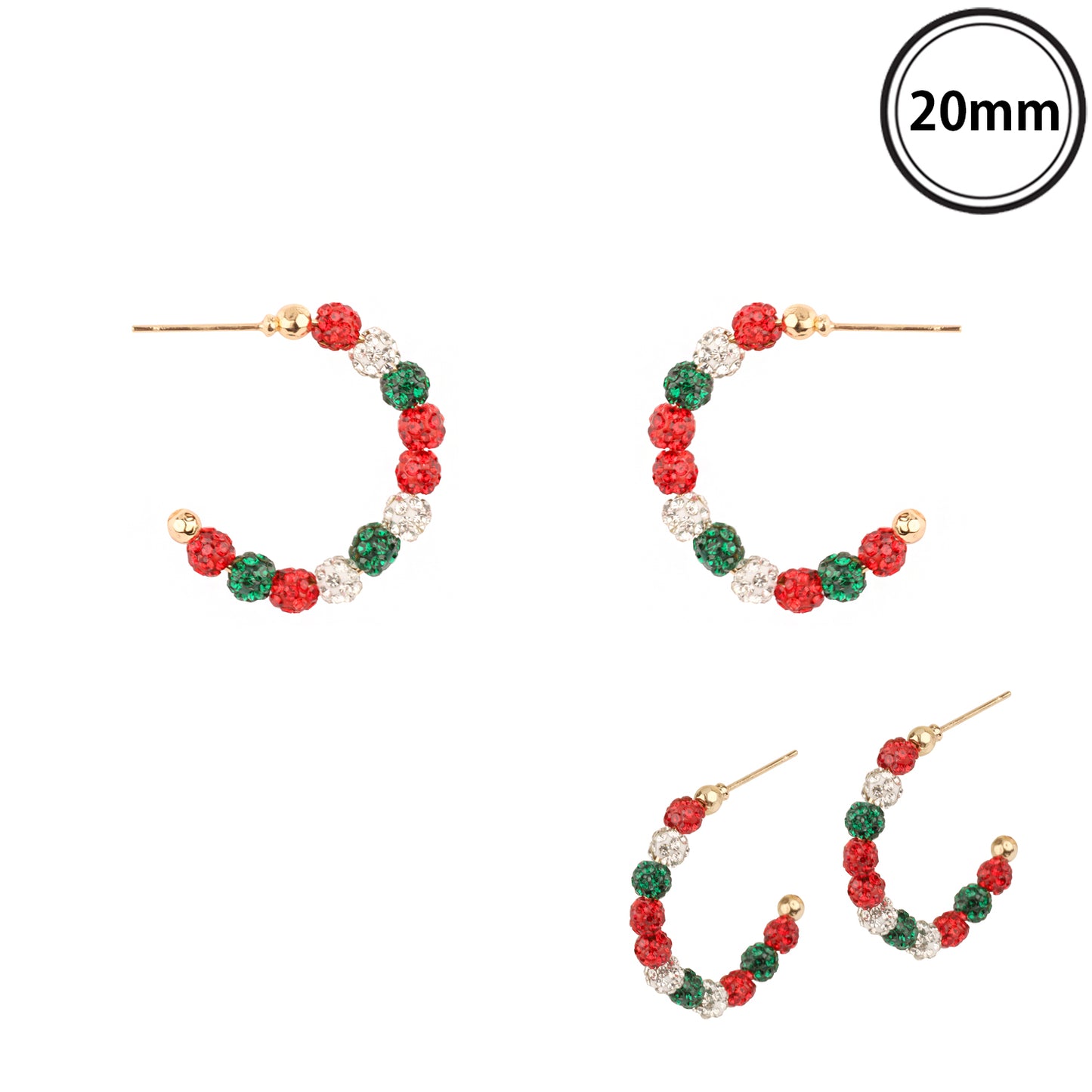 Green, Red, and White Pave 1.25" Hoop Earring
