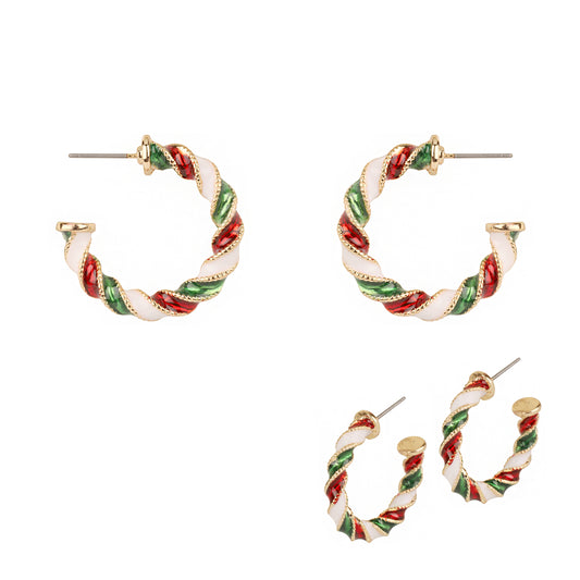 Christmas Red, White, and Green Wrapped 1.5" Hoop Earring