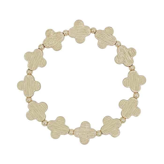 Worn Gold Textured Metal Clover Stretch Bracelets