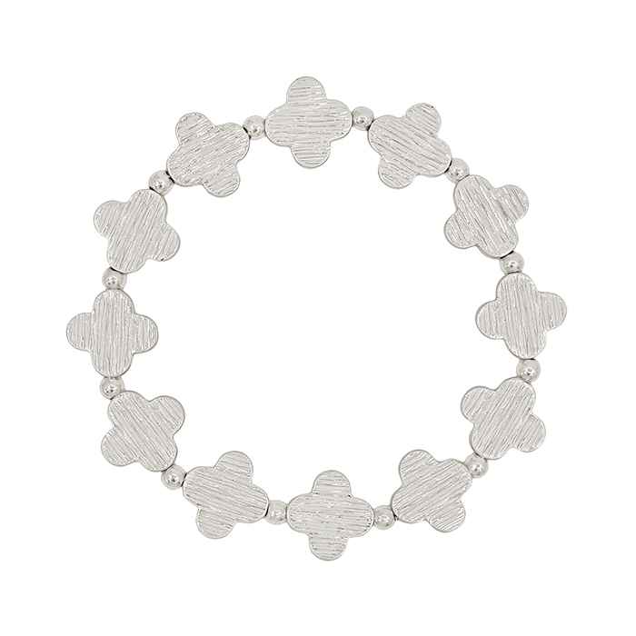 Worn Silver Textured Metal Clover Stretch Bracelets