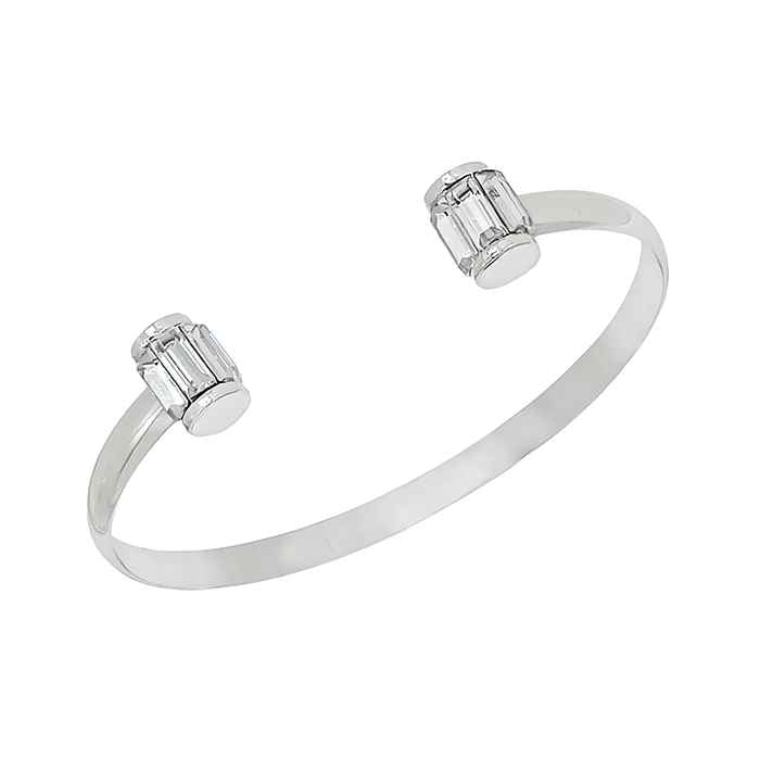 Clear Rectangle Crystal on Open Silver Cuff Bracelet