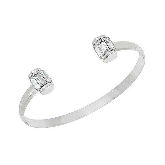 Clear Rectangle Crystal on Open Silver Cuff Bracelet