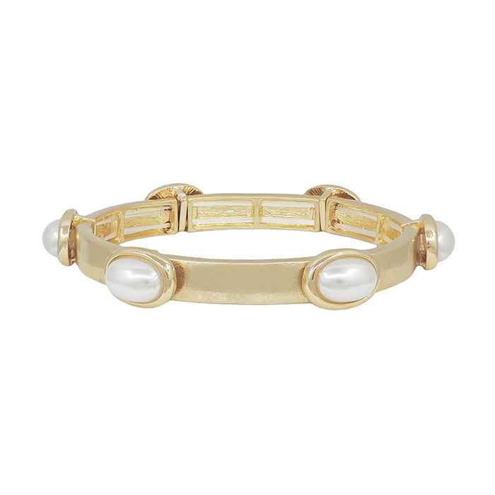 Gold Stretch Bracelet with Oval Pearl Accent