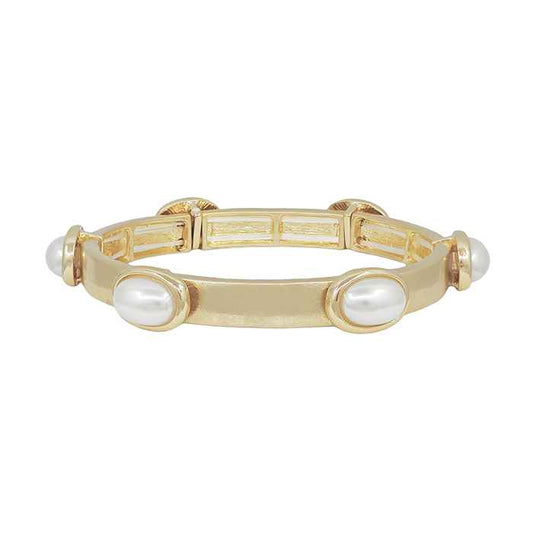 Gold Stretch Bracelet with Oval Pearl Accent