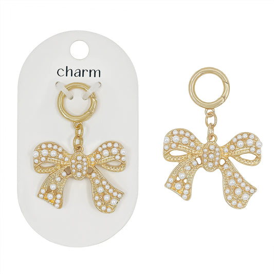 Pearl Studded Bow 1.25" Charm, Great for Scarf Necklaces