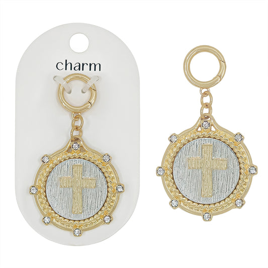 Gold and Silver Textured Cross Scarf Necklace Charm