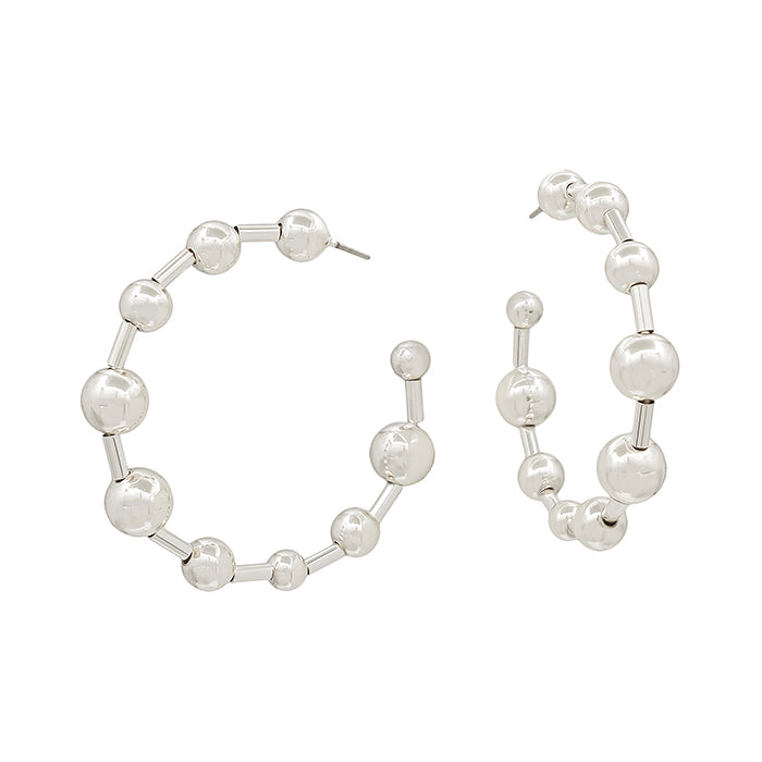 Silver Graduated Beaded 1.75" Hoop Earring