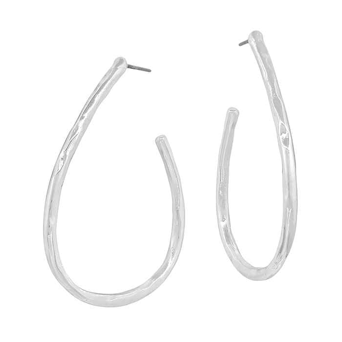 Silver Hammered 2" Teardrop Hoop Earring