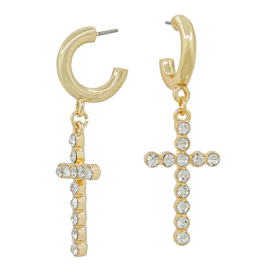 Gold .5" Hoop with Rhinestone Cross Charm