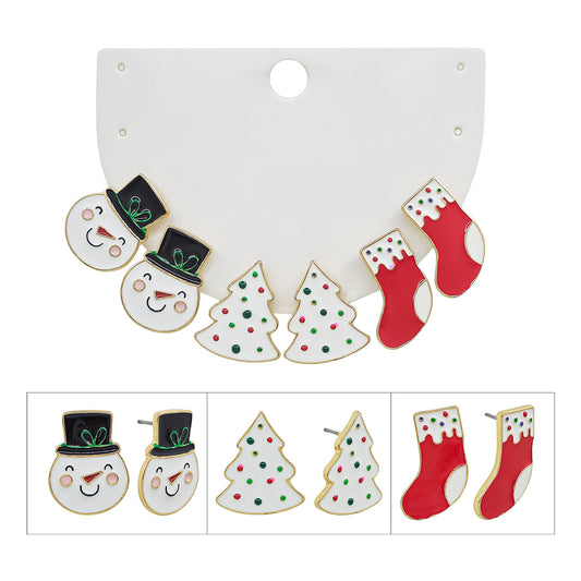 Set of 3 Snowman, Tree, and Stocking Christmas Earrings
