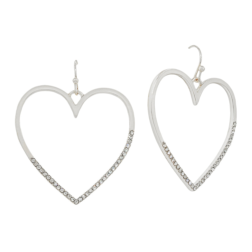 Silver and Rhinestone Open Heart 1.5" Earring