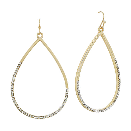 Gold and Rhinestone Open Teardrop 1.5" Earring
