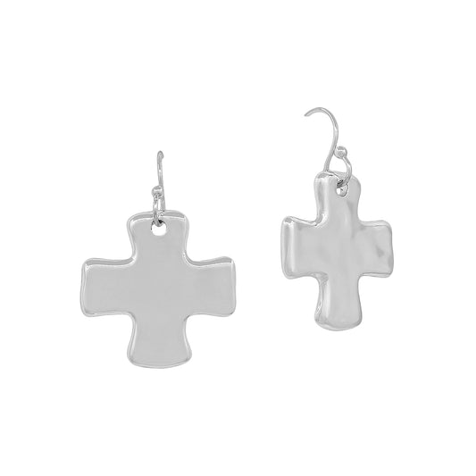 .5" Hammered Silver Cross Metal Earring