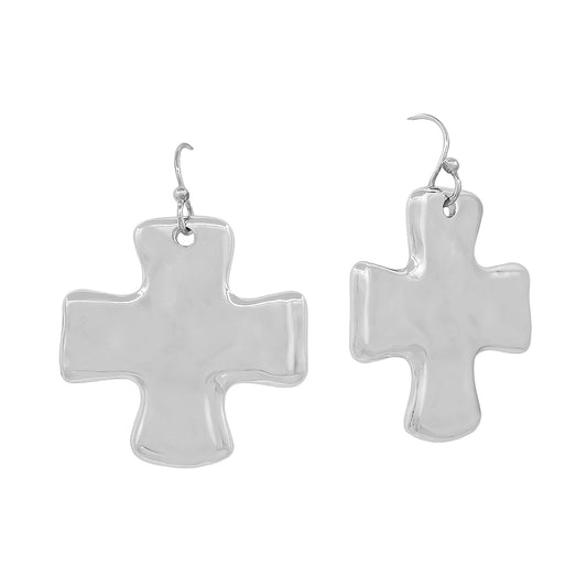 1" Hammered Silver Cross Metal Earring