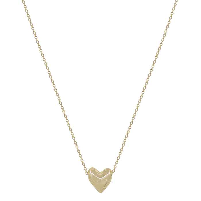 Gold Puffy Heart Charm on 16"-18" Necklace