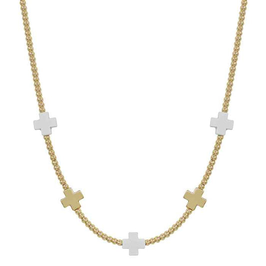 Gold Beaded with White and Gold Cross Accents 16"-18" Necklace