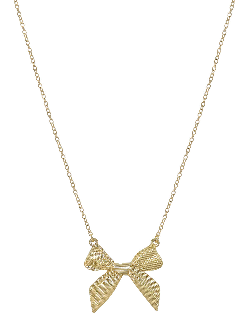 Gold Textured Ribbon Bow 16"-18" Necklace