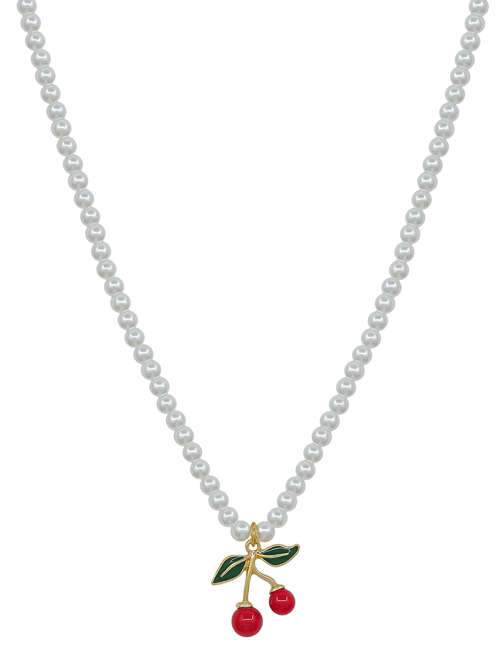 Pearl Beaded 16"-18" Necklace with Cherries Drop