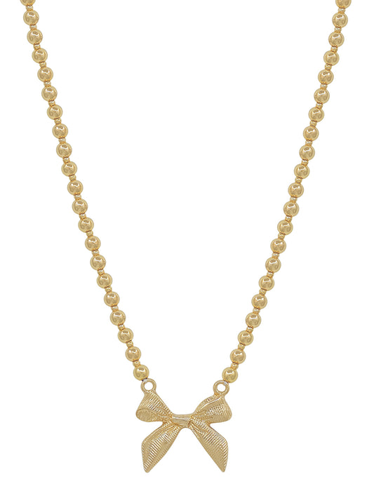 Gold Beaded Chain 16"-18" Necklace with Gold Bow