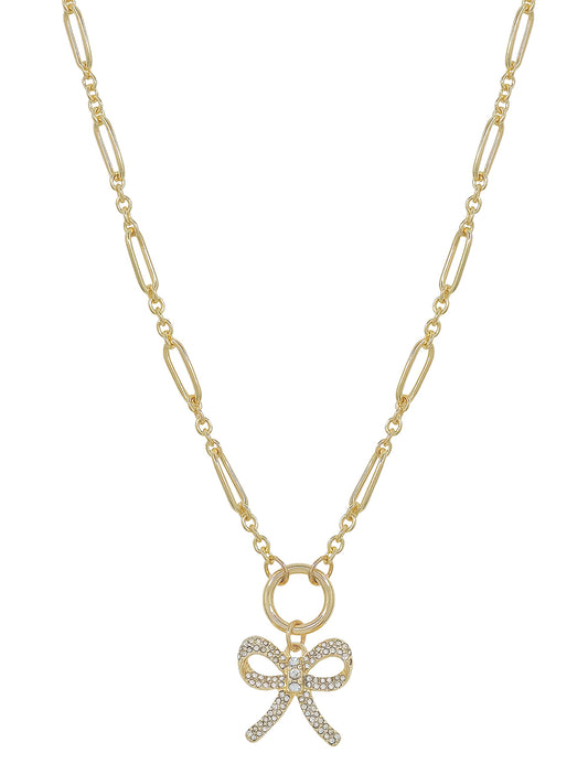 Gold Chain with Rhinestone Bow Charm 16"-18" Necklace