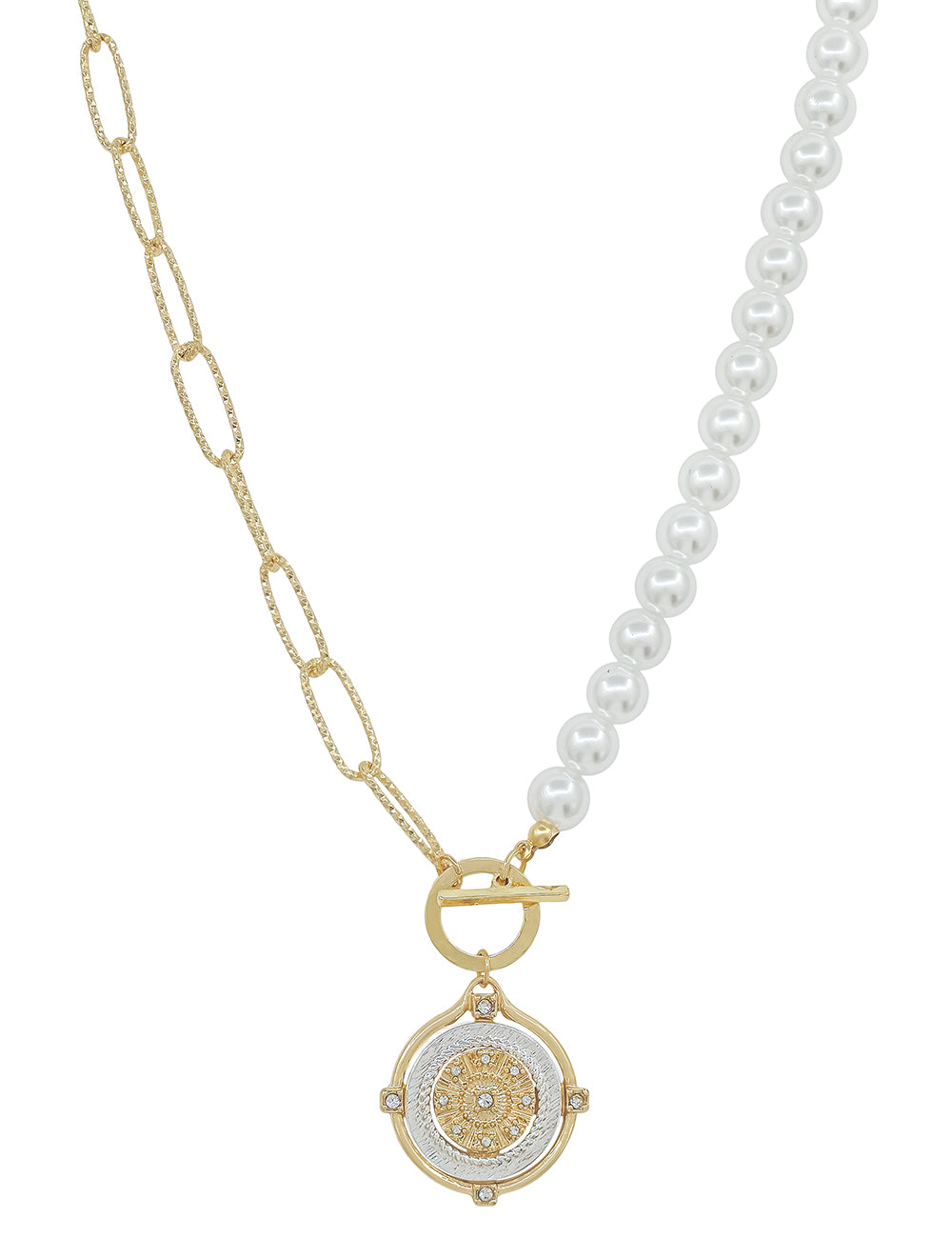 Gold Chain and Pearl Chain with Coin 16"-18" Necklace