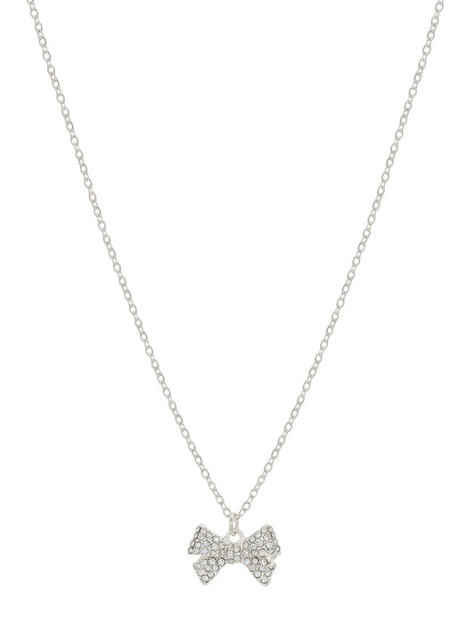 Silver Chain with Small Rhinestone Bow 16"-18" Necklace