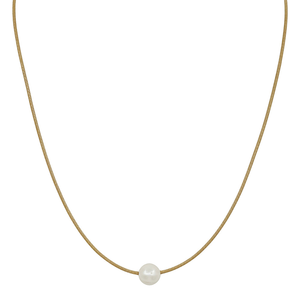 Natural Leather Cord with Freshwater Pearl Pull String Necklace