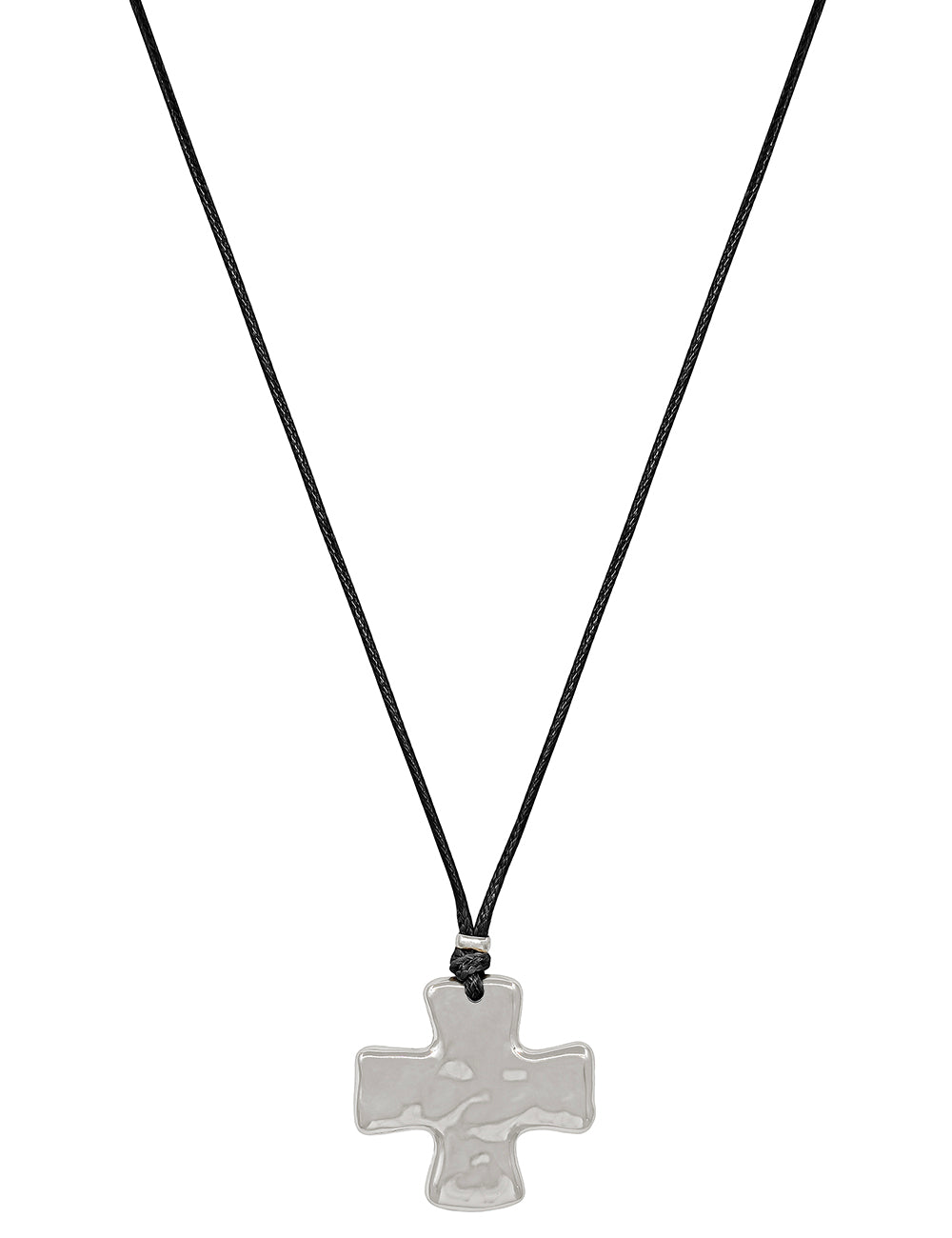 Black Cord Necklace with 1.5" Silver Cross Charm
