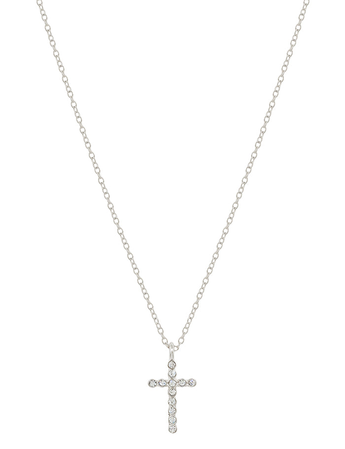 Silver Rhinestone .75" Cross on 16"-18" Necklace