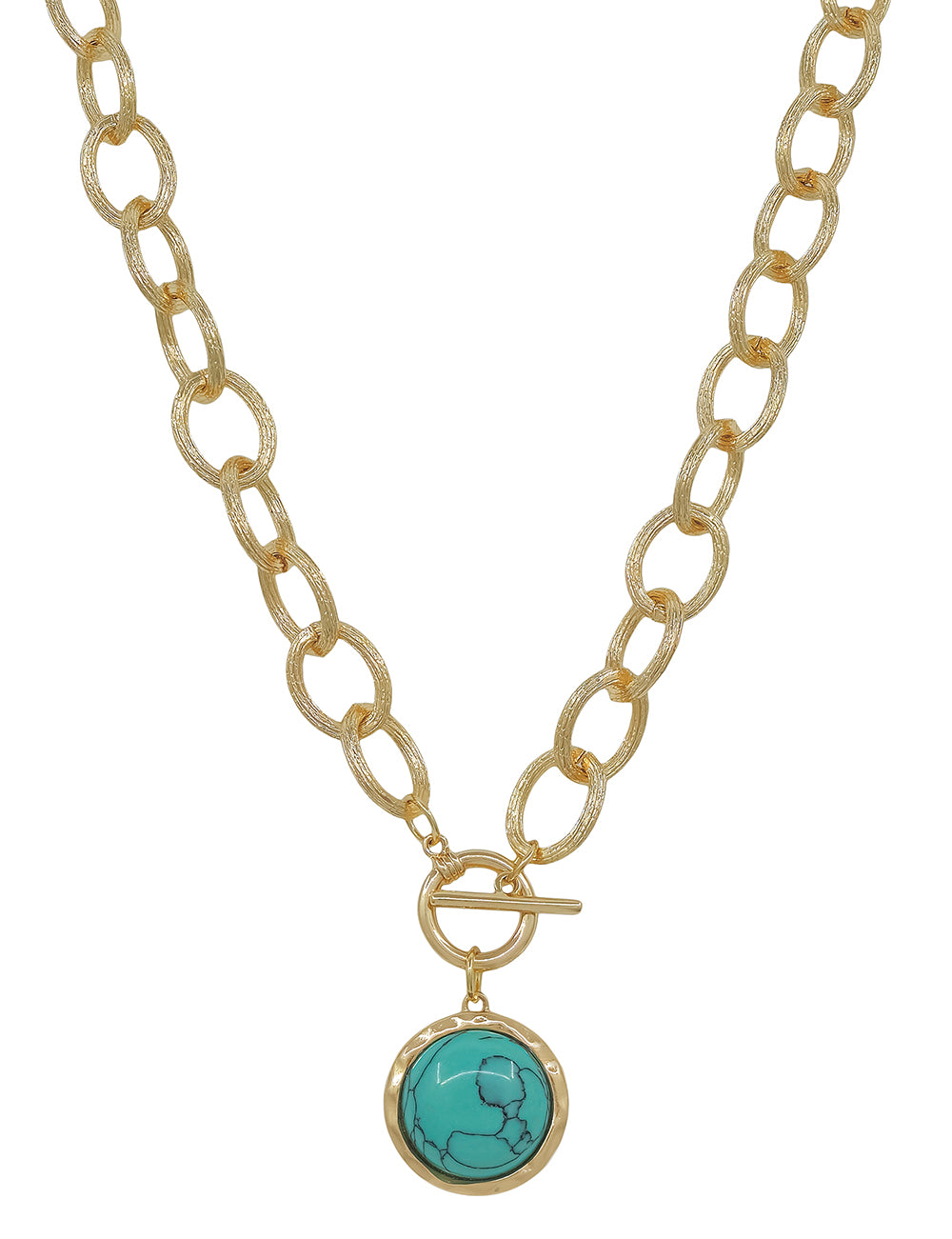 Gold Chunky Chain with Turquoise Circle Stone Charm 16"-18" Necklace